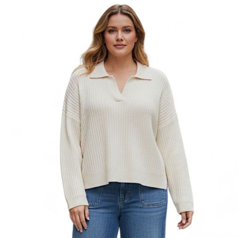 THE DROP Women's Marcy Winter White Ribbed Sweater Top, NEW! Size 3X
